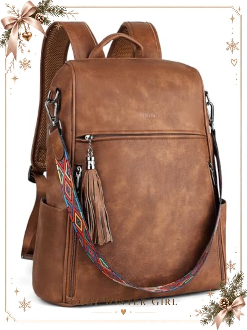 Faux Leather Laptop Backpack Convertible Shoulder Bag 15.6 inch Travel Work